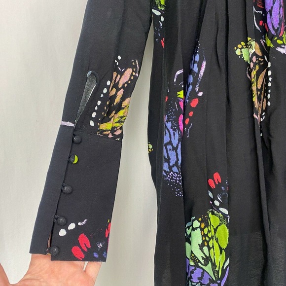 Free People Field Of Butterflies Tunic Top XS Womens Black Swing Flowy Oversized - Picture 6 of 12